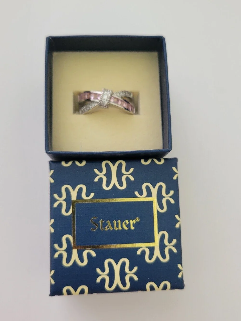 Stauer Diamond Aura Pink Bow Ring size 10 New